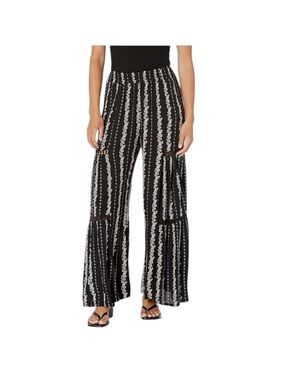 Love Wish Wide Leg Palazzo Pants Boho Hippie Festival Black Tan Lace Floral S